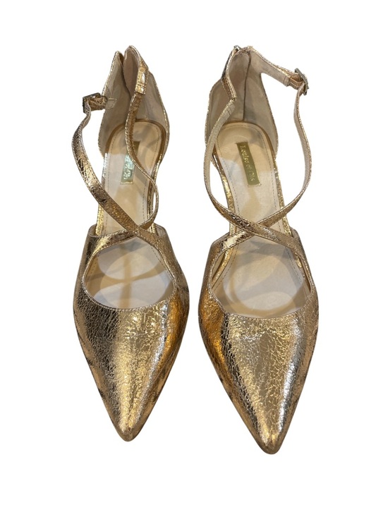 Louise et Cie Shoes - Louise et cie Women’s Gold Pointed Toe Crisscross Ankle Strap Flats - Women's
